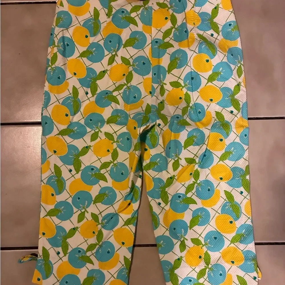 Lilly Pulitzer Vintage Citrus Print Crop Pants - Yellow, Blue & Green - Picture 5 of 6